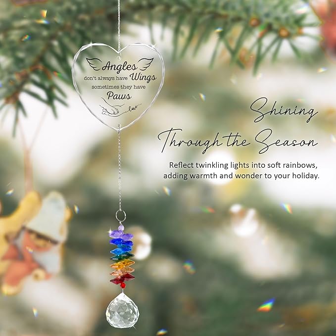 Glass Ornament Suncatcher - Forever in My Heart - Memorial Sympathy Gift for Pet Lovers - Mother's Day for Pets Mom Dad - Heartfelt Bereavement Keepsake for Dog Cat Owners