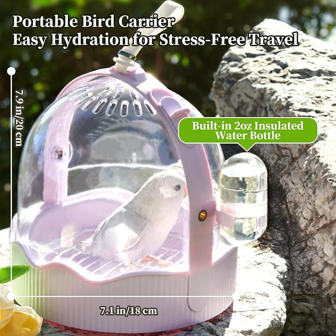MANON ROSA Bird Carrier Cage with Water Bottle, Portable Travel Carry Case for Small Pets: Lovebird, Budgie, Parakeet, Cockatiel, Conures (Blue)