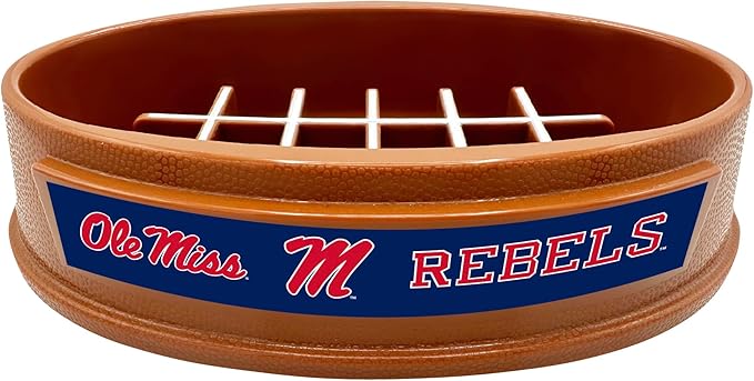 NCAA Super-Bowl - OLE Miss Rebels Slow Feeder Dog Bowl. Football Design Slow Feeding Cat Bowl for Healthy Digestion. Non-Slip Pet Bowl for Large & Small Dogs & Cats