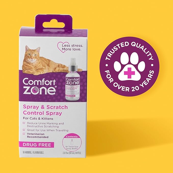 Comfort Zone Cat Calming Pheromone Spray: Travel Size (2 oz); Proven to Reduce Destructive Scratching, Urine Marking, and Stress