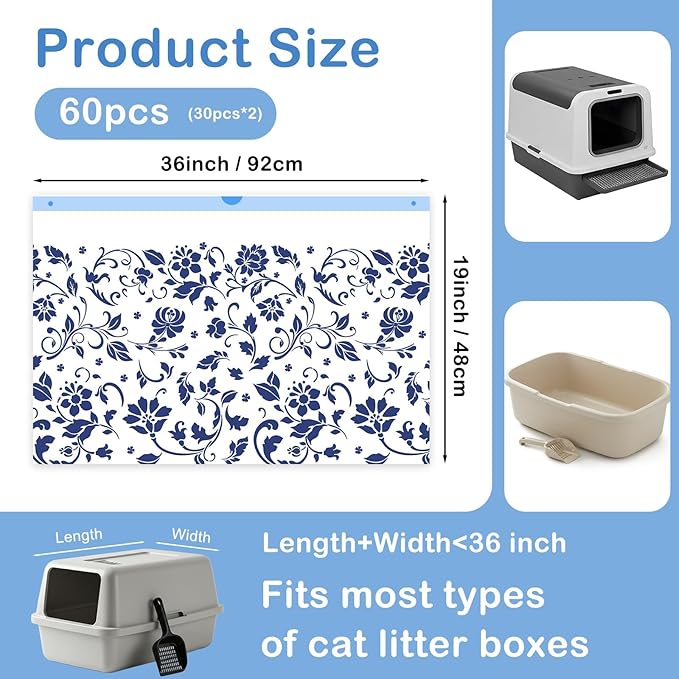 Unicorn Catcher 60 Pack Cat Litter Bags 36" x 19" Large Litter Box Liners Tear-Resistant with Drawstring for Easy Access Cat Litter Liners for Litter Boxes Under 36in Total Size