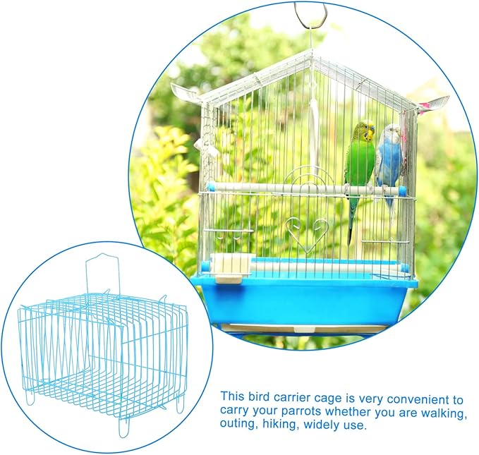 Toyvian Travel Parrot Cage Portable Metal Bird Carrier for Parakeets and Cockatiels Breathable Wire Structure for Enhanced Airflow for Outdoor Use