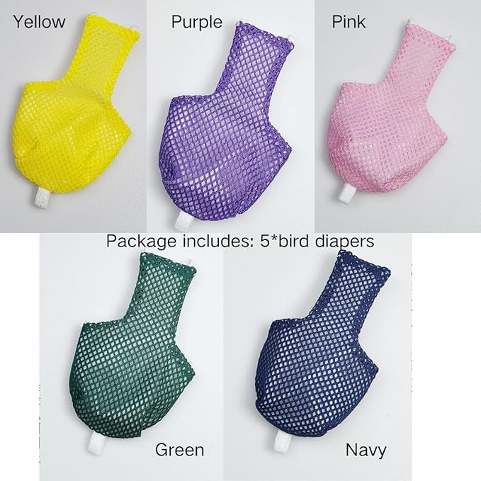5 Pcs Summer Holey Style Bird Diaper Parrot Nappy Reusable Flight Suit with Waterproof Inner for Parakeet Cockatiel Macaw Budgie Lovebird Conure (M)
