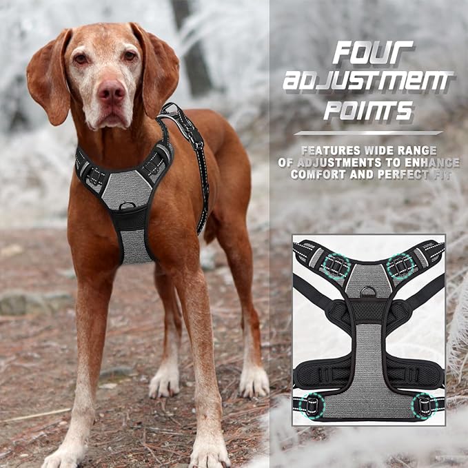 BARKBAY No Pull Dog Harness Front Clip Heavy Duty Reflective Easy Control Handle for Large Dog Walking(Dark Grey,XL)