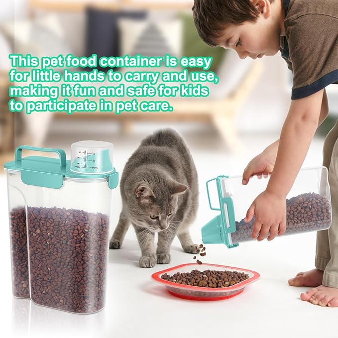 TBMax Dog Food Storage Containers 2 Pack 8 to 10 Lbs, Airtight Pet Food Container Dispenser with Large Spout & Portable Handle, Travel Dog Treat Cat Food Storage Bin Bird Seed Container -Cyan