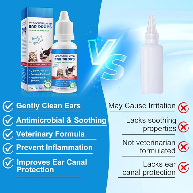 Ear Mite Treatment for Dogs & Cats - Fast-Acting Itch Relief & Cleaner, Vet-Recommended Formula with Soothing Aloe Vera, Cleaner on Contact & Soothes Itching, Gentle Ear Cleaning Solution, 0.75 fl oz