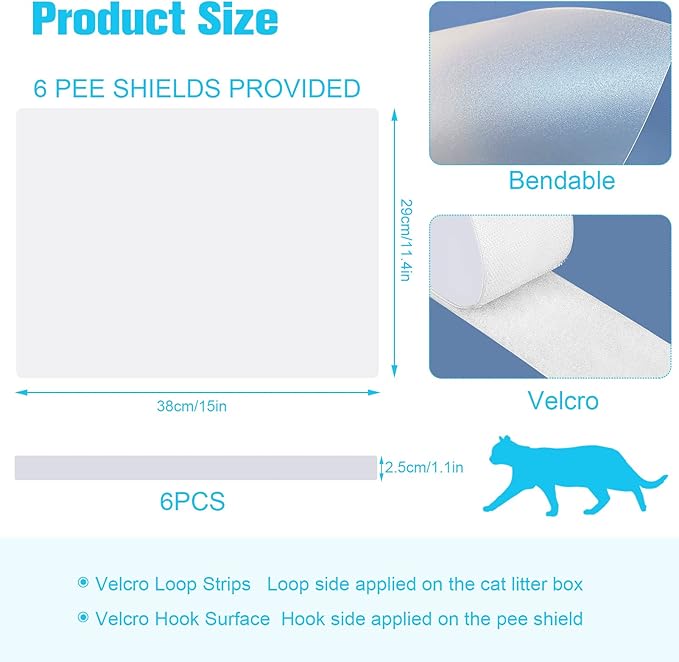 6 Pcs Cat Litter Box Splash Guard Pee Shields - Anti-Splashing Reusable High Sided Cat Toilet Training Kit for Open Top Litter Pan