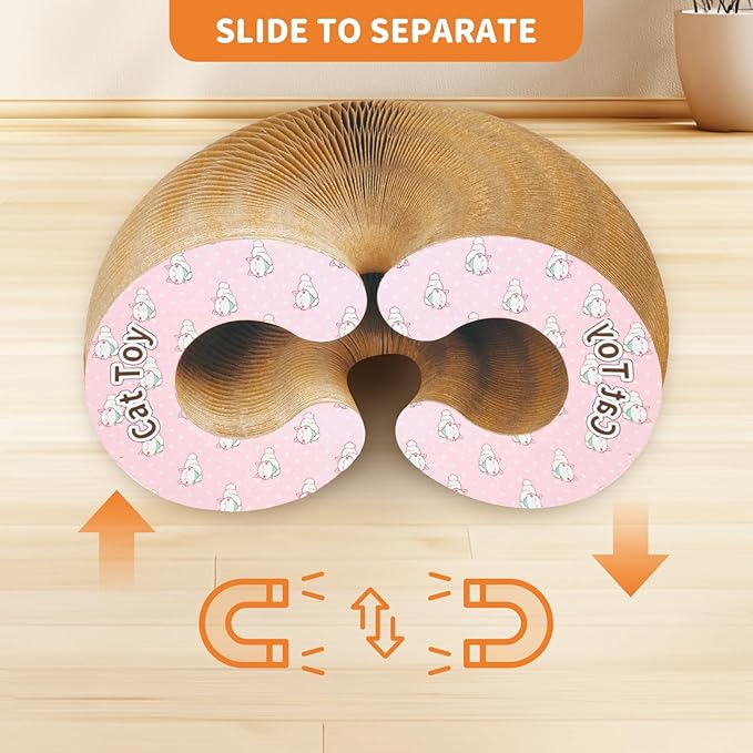 Collapsible Cats Cardboard Scratcher, Interactive Cat Toys for Indoor Cats, Scratch Pad Shape Shifting Ball Track with Bell, Magic Organ Cat Toy for Chase & Scratch Paw Toys for Kitties Pink