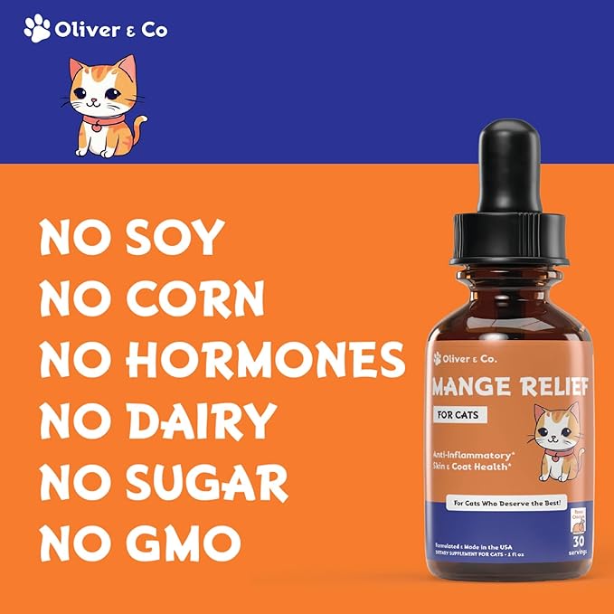 Natural Mange Treatment Cats - Feline Mange Treatment - May Help to Reduce Dry, Itchy, Red Skin, & Much More - Cat Immune Support - Cat Dandruff Treatment - 1 fl oz - Chicken Flavor