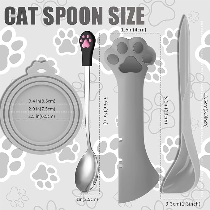 5 Pcs Pet Food Can Supplies Set Dog Cat Food Lid Cat Can Opener Cat Spoons for Wet Food (Gray)