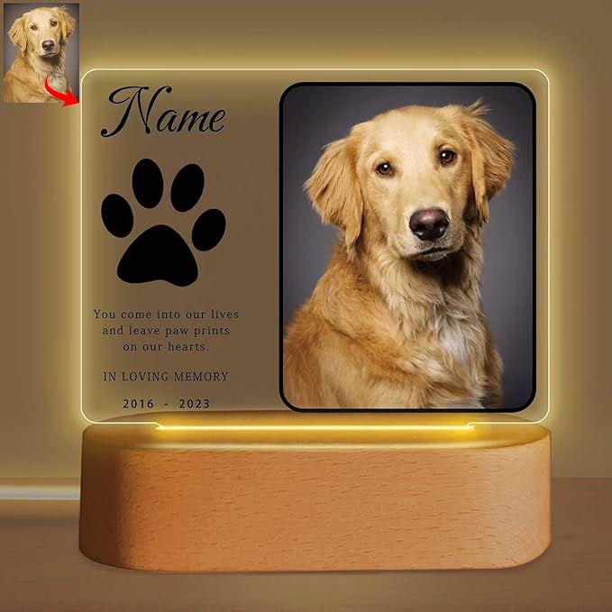 Personalized Pet Night Light Customized Dog Memorial Gift Picture Frame Acrylic Plaque Led Lamp Cat Sympathy Gift for Loss of Pet(Dog Paw)