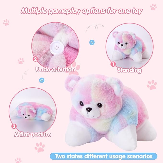 Glow Guards 15" Light up Musical Rainbow Teddy Bear Plush Pillow, Cute Stuffed Animal Soft Lovely Colorful Toy, Bedtime Sofa Decors, Christmas Birthday Children's Day Hoilday Gift for Toddler Kids