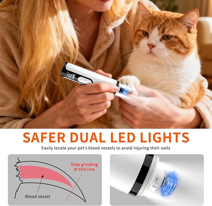 Dog Nail Grinder Upgraded – Gentle Paw Grooming & Smoothing, 3 Speed Dog Nail Trimmers & Dog Nail Clippers with Display, 2 LED & 3 Grinding Ports Ideal for Small/Medium/Large Dogs, Cats/Other Animals