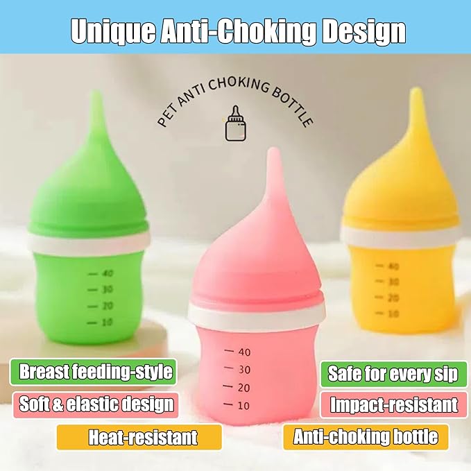 Kitten Bottles for Nursing,Puppy Bottles for Nursing Puppy Milk, Anti-Choking Puppy Feeder Design, with 2 Extra Replaceable Silicone Nipples for Convenient Replacement (Pink)