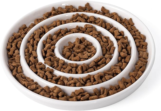 Ceramic Cat Slow Feeder,Shallow and Wide Opening Dish for Whisker Friendly,Anti Knocked Over Heavy Plate Bowls for Puppy Kitten Dry and Wet Food