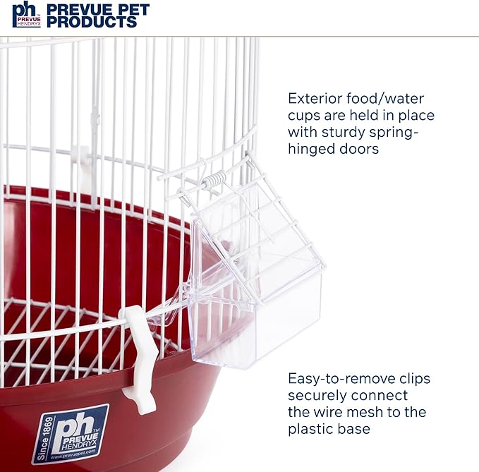 Prevue Pet Products Classic Round Bird Cage - Ideal for Finches, Canaries, Parakeets, and Other Small Birds, Indoor Traditional Style Birdcage with Circular Hook for Hanging - Red