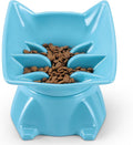 Small Elevated Slow Feeder Cat Bowl, Cute Tilted Elevated Bowls and Dishes for Cats & Small Dogs, Whisker Friendly, Anti Vomiting Raised Pet Bowl for Dry and Wet Food, Blue