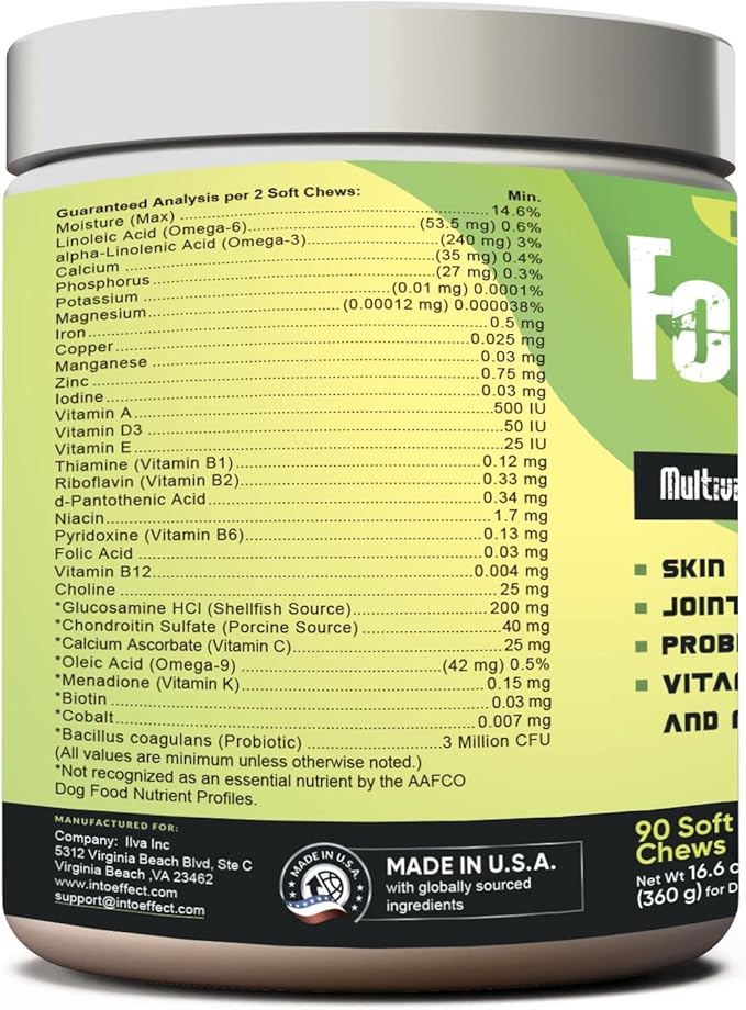 IE 4 in 1 Dog Multivitamins | Joint Support, Immune Health, Skin and Heart Health | Hip Joint Support, Skin Coat, Heart Health, Gut & Immune | 90 Soft Chews
