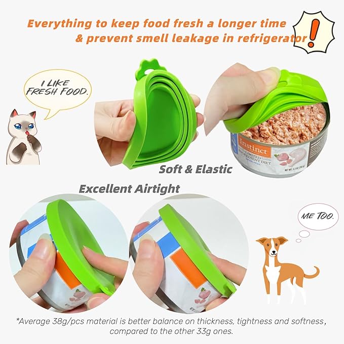MoPawKT- Silicone Cat Dog Food Can Covers Lids, 3 Inner Diameters 2.6”/3”/3.4” Fit 3-15 oz Standard Cat Dog Food Cans/Tins, Multi-Size Canned Covers, BPA Free, Reusable(box set of 2 lids+1 spoon)