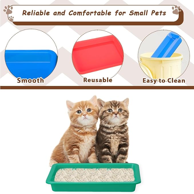 3 Pcs Kitten Litter Box with 1 Scoop,9.6" Plastic Portable Nonstick Small Litter Pan Low Entry Waterproof Bunny Cat Litter Box,Multi Color Litter Tray Travel Toilet for Small Pet Guinea Pig Rabbit