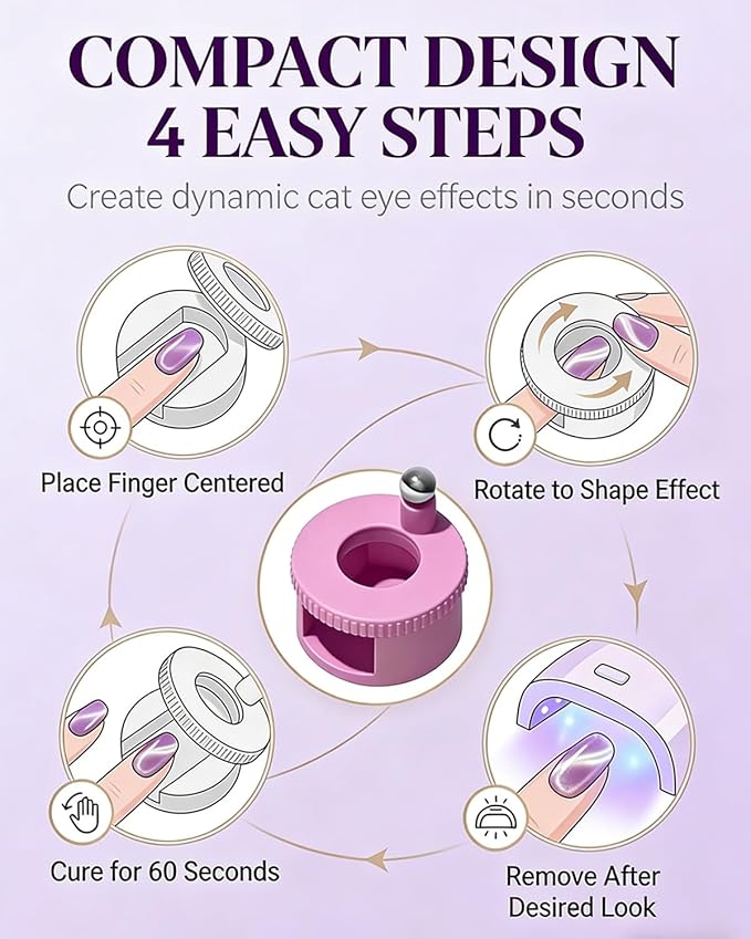 Rotating Magnet for Nail Polish Rotating Magnet Uniform Magnetic Force Rotatings Cat Eye Magnets Tool for Nails Magnetic Nail Tool Ball Uniform Magnetics Force U Shaped Cat Eye Set(White)
