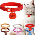 Minimalist Stretch Lightweight Custom Engraved Cat Collar with Name Tag Personalized Cat Collars for Kitten Boy & Girl Cats (Red, Collar with ID Tag)