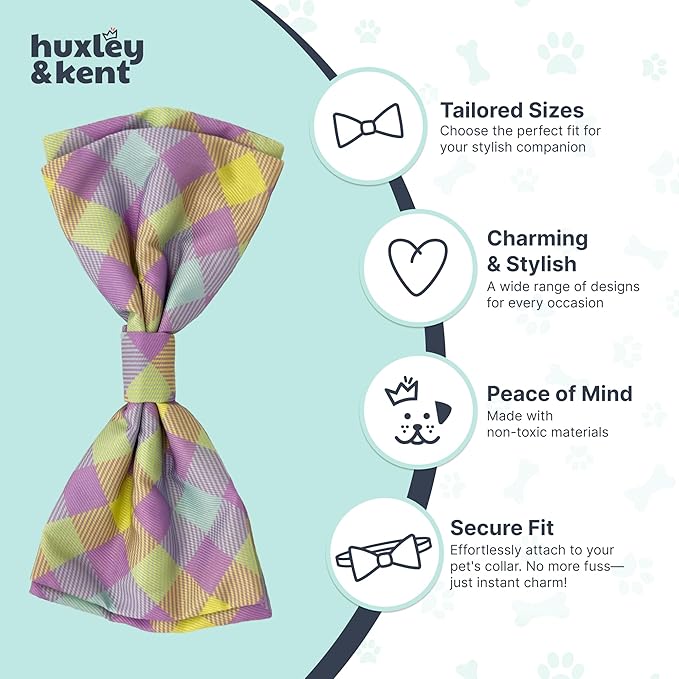 Huxley & Kent Pet Bow Tie for Dogs & Cats - Spring Theme Adjustable Hook & Loop Collar Accessory - Cute & Comfortable for Holidays & Celebrations - Lavender Lemon, Large