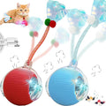 Speedy 2.0 Tail 2 Packs Interactive Cat Toys for Indoor Cats, Automatic Cat Toy with Elastic Mesh Tail, Electric Rolling Ball on Carpet, Chirping and Motion Activate Cat