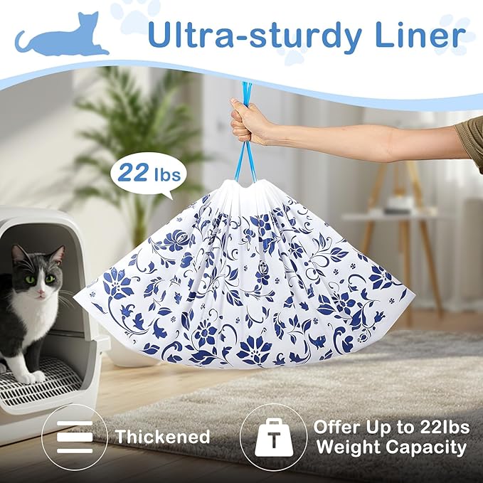 Unicorn Catcher 60 Pack Cat Litter Bags 36" x 19" Large Litter Box Liners Tear-Resistant with Drawstring for Easy Access Cat Litter Liners for Litter Boxes Under 36in Total Size