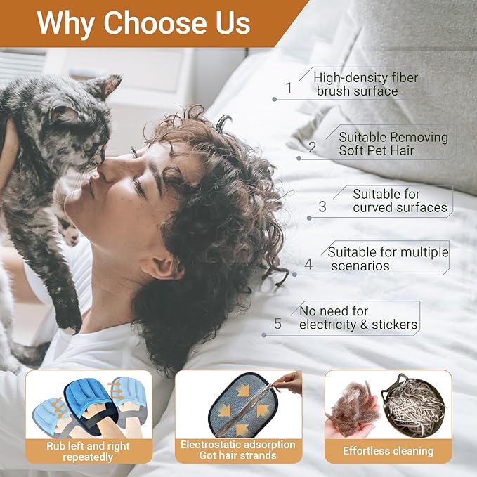 Pet Hair Remover Glove for Furniture - Reusable 5-Finger Dog and Cat Fur Removal Mitt with One-Swipe Peel Technology - Professional Sofa, Carpet & Car Detailer - Effective on Velvet, Bedding & Rugs