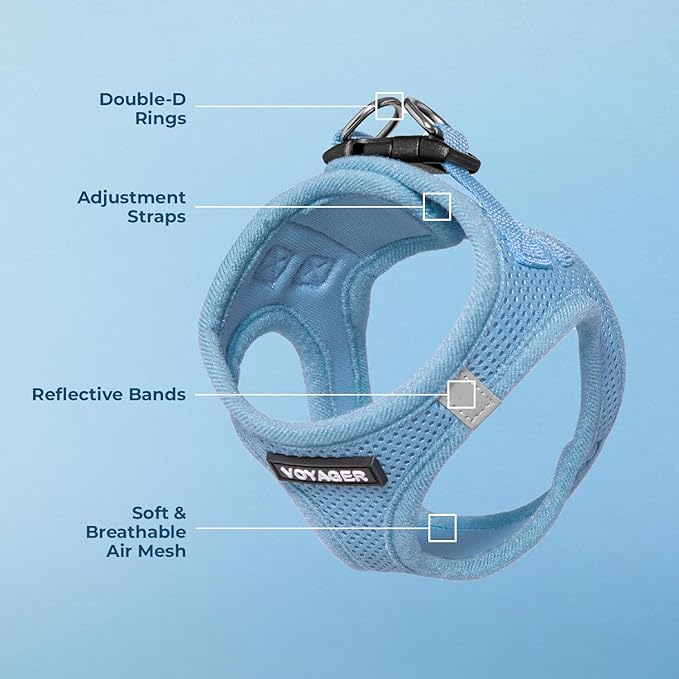 Best Pet Supplies Voyager Step-in Air Harness - All Weather Mesh, Reflective, No Pull Harness for Dogs, Cats - Secure with Hook & Loop Fastener, Buckle, Double D-Rings - Baby Blue, XXS