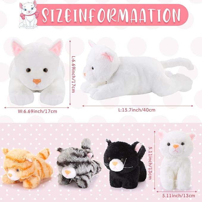 Skylety 5 Pieces Cat Stuffed Animal with Babies Inside Belly Plush Cat Pregnant Mommy Kitty with 4 Cute Fluffy Stuffed Kittens Christmas Birthday Surprise Gifts(White)
