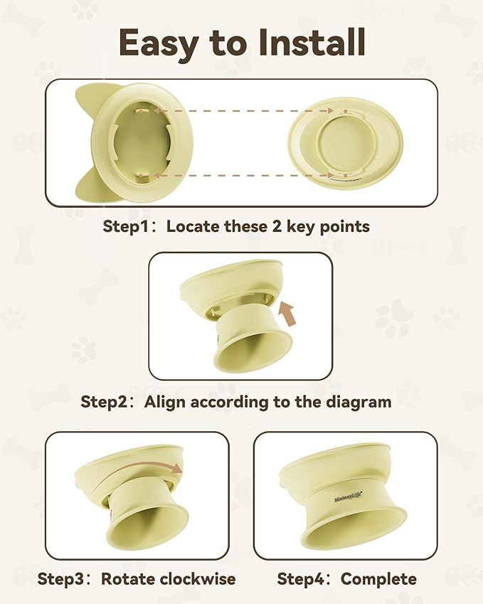 MateeyLife Raised Cat Bowls, Cat Food Bowl Elevated for Kittens & Small Dogs, 15°Tilted Protect Pets' Neck and Anti Vomiting, Whisker Friendly Food & Water Feeding Bowl, 6 oz Each - Yellow
