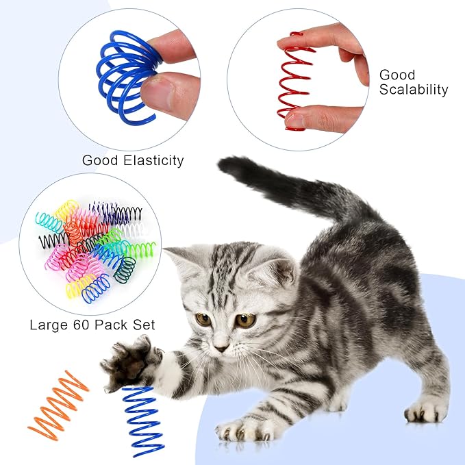 60 PCS 12 Colors Cat Spring Toys, Cat Spiral Springs for Indoor Cats, Kittens Toys Plastic Coil for Swatting, Biting, Hunting