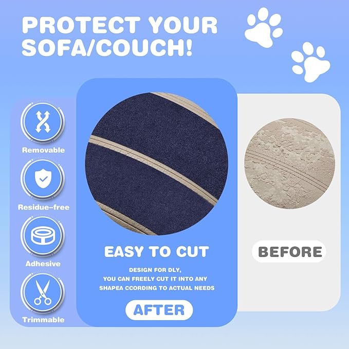 Cat Scratching Mat 78.7"x15.8" Self-Adhesive Cat Furniture Protector, Climbing Cat Scratch Pad for Cat Tree, Sofa, Wall, and Furniture DIY Protection(Dark Blue)