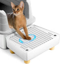 Extra Large Cat Litter Box Step Ramp, Cat's Litter Catcher Mat with Wooden Feet, Filter Function, Pedal Stool for Self-Cleaning Cat Litter Box, Ideal for Kitten & Elderly Cats (White)