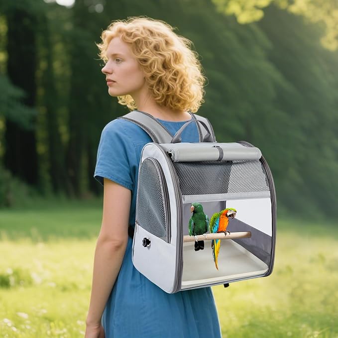 PETCUTE Bird Carrier Backpack,Breathable & Portable,Pet Travel Cage with Upgraded Tray and Standing Perches,Lightweight Foldable Birds Travel Cage for Hiking Camping,for Small Birds, Green Cheek