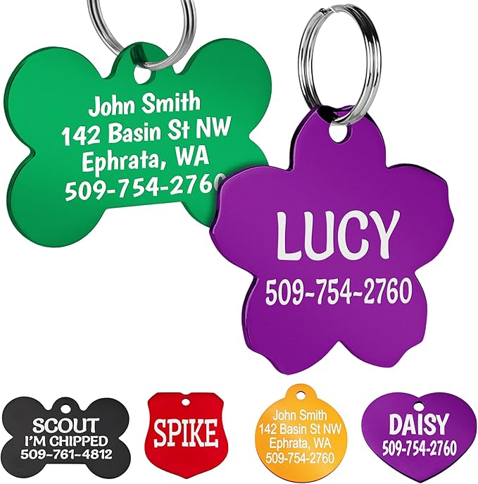 GoTags Dog Tags, Personalized Engraved Dog and Cat ID Tags for Pets, Custom Engraved on Both Sides, Various Shapes Including Bone, Round, Heart, Bow Tie, Star, and Badge (Flower, Large - Pack of 1)