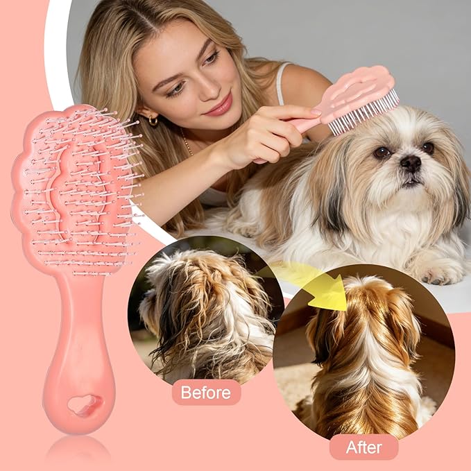 Cloud Shape Small Dog Grooming Brush - Perfect for Shih Tzus, Yorkies, and Maltipoos - Ideal Puppy Hair Brushes for Maltese and Small Breeds (Pink）