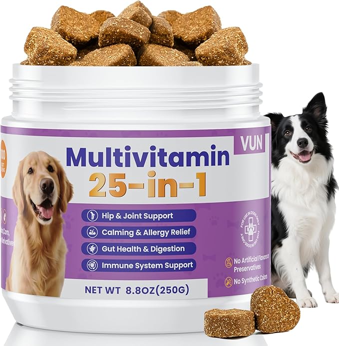 Dog Multivitamin 25 in 1 Dogs Vitamins Supplements Treats Chewable for Pet Omega-3 Glucosamine Vitamin for Puppy Supplies Skin Coat, Heart, Hips & Joints, Digestion & Immune System 100pcs