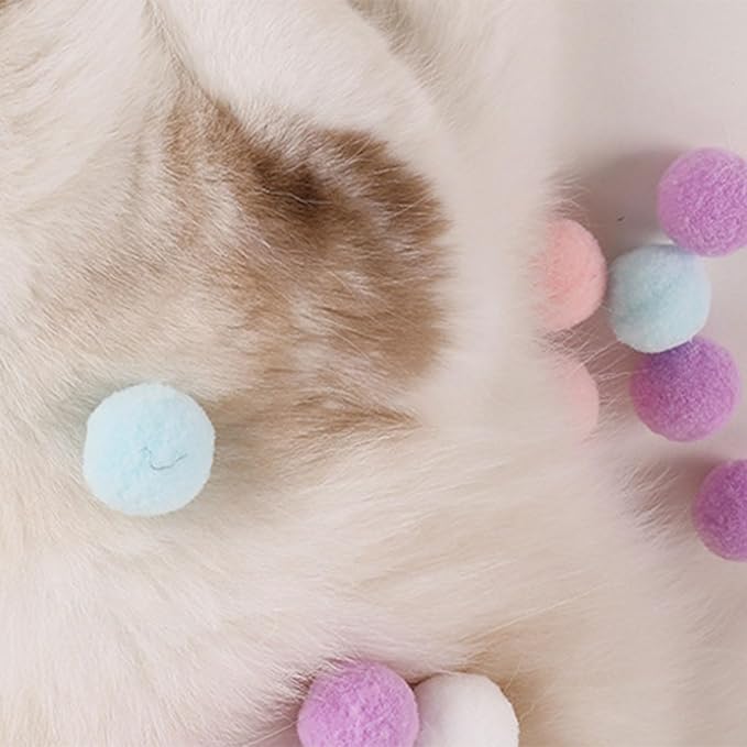 Set of 100 Quiet Toy for Cat Training Pompoms Pet Exercising Supplies Colorful Pompoms Chasing Noiseless Cat Pompoms