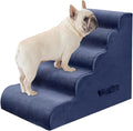 PAWSCART Dog Stairs for Small Pets, 22.8" H with 30D Material Soft Foam, Portable Ramp Non-Slip Surface Non-Slip for Couch and High Bed Climbing, 5-Step Stairs for Cat or Dog, Blue