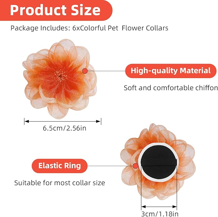 6Pcs Dog Collar Accessories, Floral Charms Decorations for Dogs and Cats