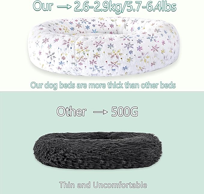 39 Inch Christmas Snowflakes Calming Dog Bed for Large Dogs, Round Anti-Anxiety Warm Bed, Soft Cozy Anti-Slip Donut Washable Pet Bed, Fits up to 100 lbs Pets