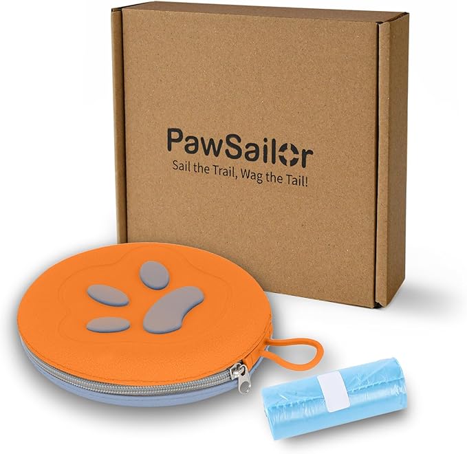 Collapsible Dog Bowls, 2-in-1 Travel Double Bowl Water Food Feeder Portable Pet Traveling Camping & Walking 25oz (Blue Orange)