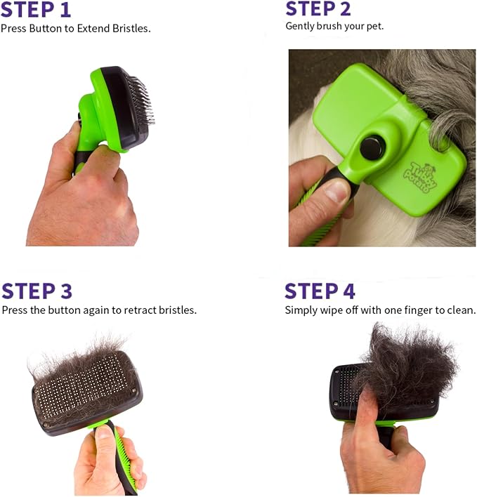 Tubby Potato™ Self Cleaning Slicker Brush - Deshedding Brush for Long and Short Haired Pets. Comfortable and Safe for Senitive Skin. Great for Dogs, Cats, and Other Small Animals- Green