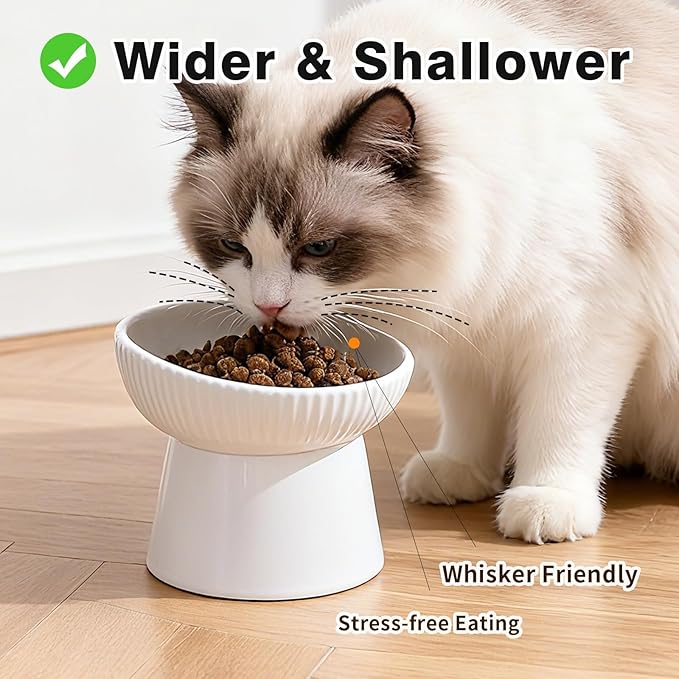 Elevated Cat Food Bowl, Ceramic Raised and Tilted Water Bowl, Whisker Fatigue Cat Bowls for Indoor Cats, Anti Vomiting and Protect Spines Pet Feeding Dishes for Kittens Small Dog, Heavy Non-Slip Base