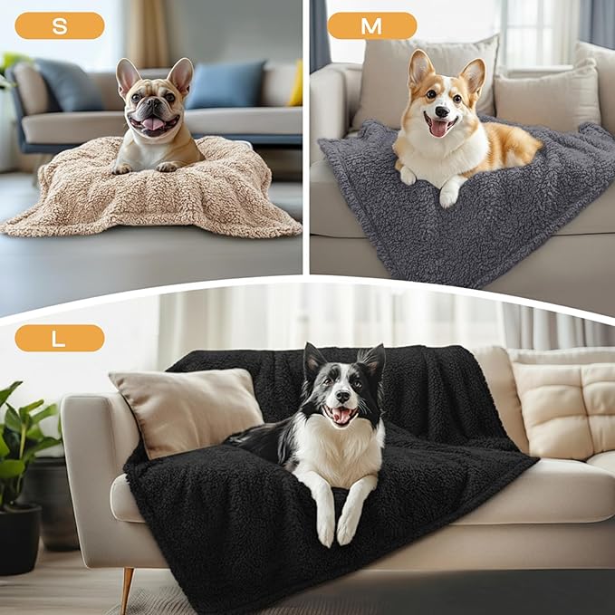 1 Pack 3 Calming Blankets Fluffy Premium Fleece Pet Blanket Soft Sherpa Throw for Dog Puppy Cat Beige/Black/Grey Small (23" x16'')