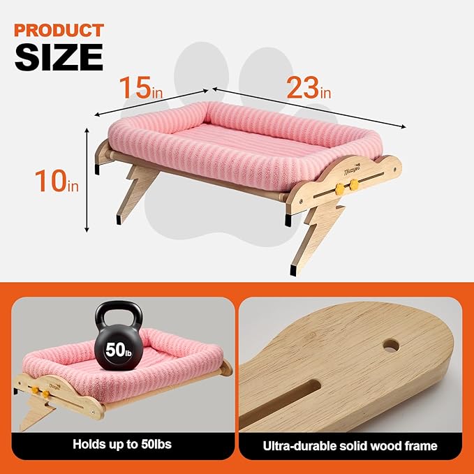 Large Hanging Cat Window Perch & Seat - Sturdy Solid Wood Frame, Easy to Adjust Hammock Bed with Padded Enclosure | for Windowsill & Shelf | Beds for Inside Cats, Indoor Cats & Small Dogs