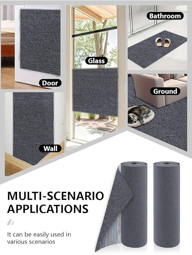Cat Scratching Climbing Carpet Mat, Adhesive Trimmable Cat Scratcher Furniture Protector, Cat Post Covered Pad Replacement for DIY Cat Tree Shelf Steps Couch Corner Wall(Darkgrey,78.7x15.8In)